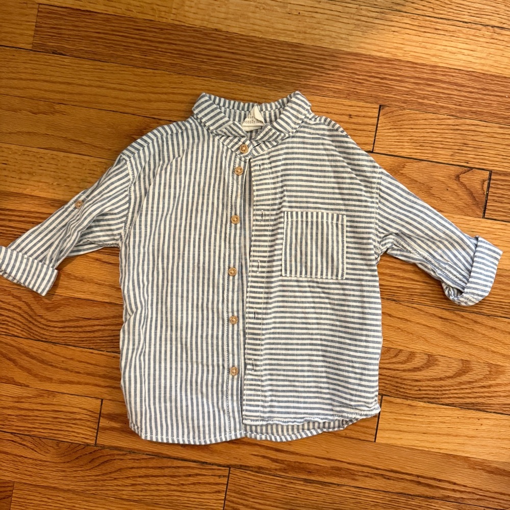 H&M Kids Blue and White Striped Button Down Shirt